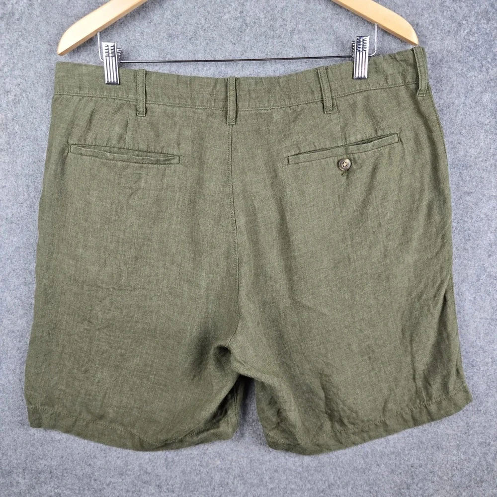 J.Crew 100% Linen Shorts Mens 34 Green 7 Inch Inseam Casual Summer Beach